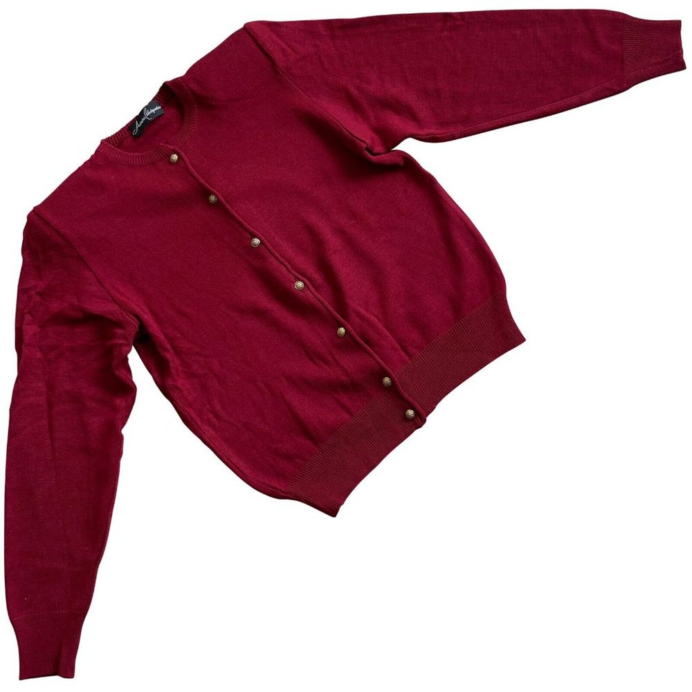 Aurora Mosquera (Spain) Interlock Knit Wool Cuff Sleeve Cardigan Burgundy : S
